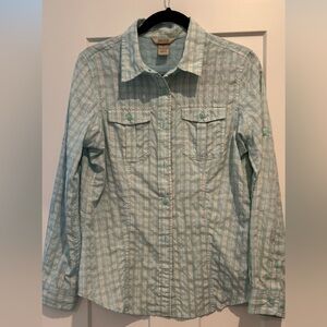 Duluth Trading Co Women's Plaid Button Down Shirt - Light Blue
